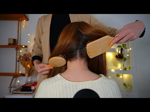 asmr massage nape focus with brushing, parting and scratching, wooden forks | no talking