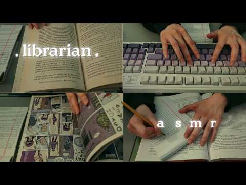'cozy librarian asmr' checking grubby book condition | plastic cover crinkles, writing sounds asmr