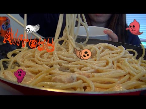 ASMR Pasta Alfredo Chicken Eating Sounds