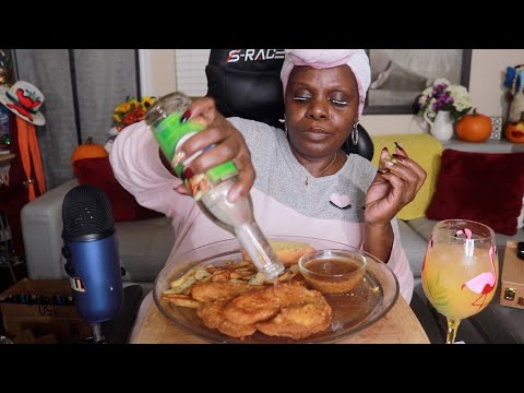 Home Made Chili Hot Sauce Fried Tilapia & Fries ASMR Eating Sounds