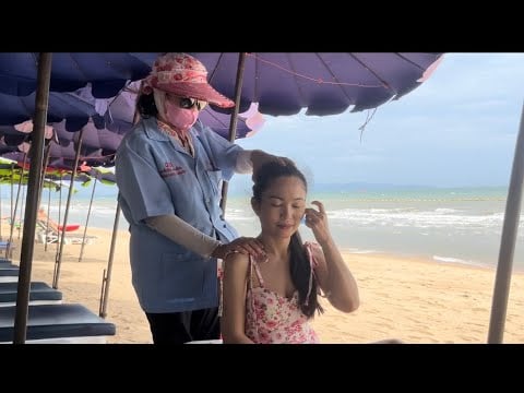 ASMR BEACH MASSAGE / BACK HEAD NECK & SHOULDER MASSAGE WITH SOUNDS OF SEA WAVES FOR TOURISTS