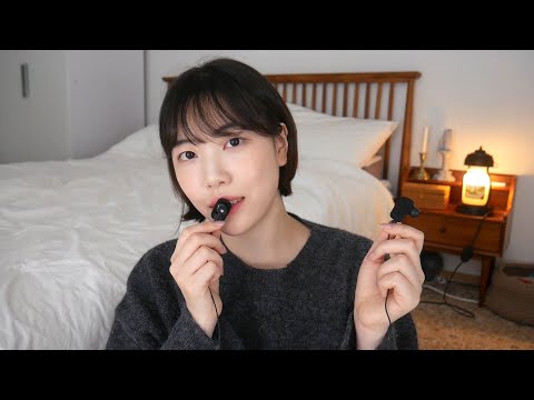 ASMR 팅글이느껴지는 이어폰 마이크 / 단어반복,입소리,마이크터칭,핸드무브먼트 / Whispering, mouth sounds, Hand movements