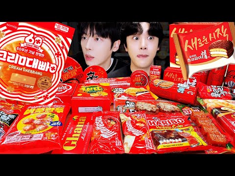 ASMR MUKBANG | 편의점 레드 디저트 아이스크림 먹방 불닭 딸기맛 & RED DESSERT HONEY JELLY CANDY