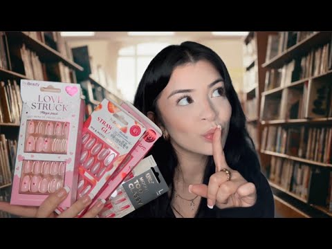 ASMR $5 press ons in the school library! (She spills allllll the tea) 🫢