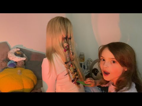 ASMR| Relaxing Hairplay -PART 3- Hair-Brushing, Styling + Back Tracing Game (with My Sister)