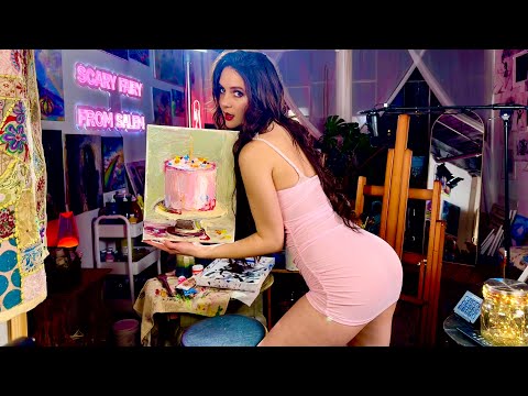 How to Paint a Cake 🎂🎨ASMR Art Tuturial | Palette Knife Painting 