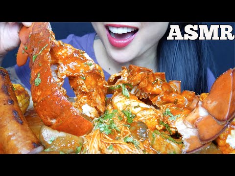 ASMR 5LB LOBSTER TAIL SAUSAGE OYSTER MUSHROOM SEAFOOD SAUCE (EATING SOUND) NO TALKING | SAS-ASMR