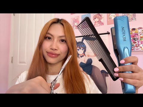 ASMR Hair stylist Cut & straightening your hair (Roleplay)