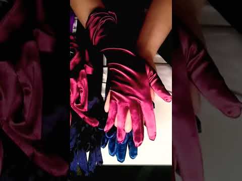 Maroon Satin Glove Try-On #asmrlikeasandbox #satingloves #notalkingasmr
