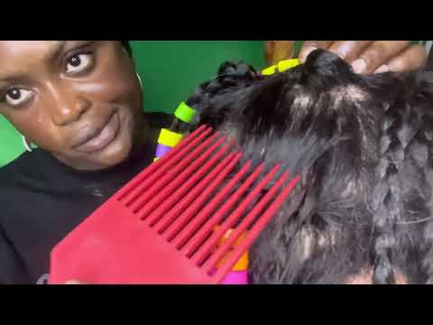ASMR✨Scalp scratching between braids with bubblegum chewing sound. No talking