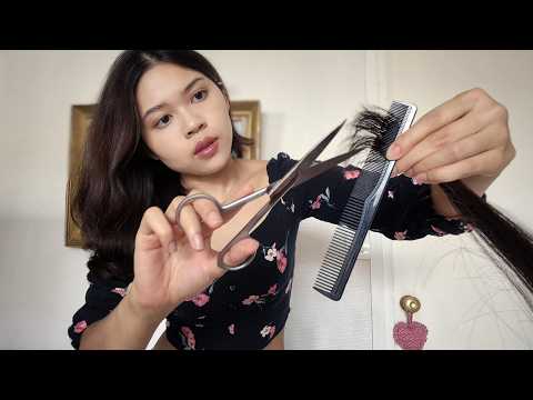 ASMR Realistic Thai Haircut & Straightening 💇‍♀️💈 ช่างคนสนิทตัดผมและยืดผมตรงให้