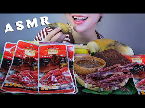 ASMR TRÂU GÁC BÉP |  kitchen smoked buffalo jerky and instant sausages,  EATING SOUNDS | LINH-ASMR