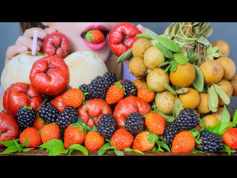 ASMR EATING FRUITS PLATTER , WATER APPLE , LONGAN , STRAWBERRY ,  COCONUT ,EATING SOUNDS | LINH ASMR