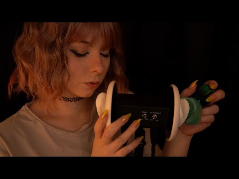 ASMR | Slow Mic Blowing & Ear Brushing - no talking, bassy, ambience rain