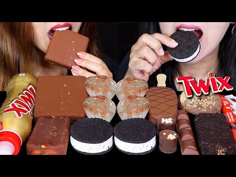 ASMR TWIX CHOCOLATE SHAKE, CHOCOLATE CHIP MOCHI ICE CREAM, KLONDIKE KRUNCH BAR, OREO ICE CREAM BAR먹방