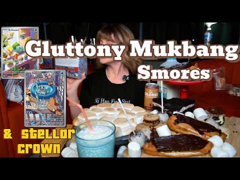 S'MORES GLUTTONY Mukbang 🔥🍫 Every Dessert is S'MORES! + Pokémon Booster Box!