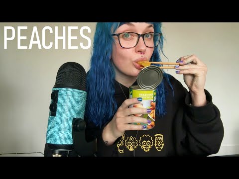 ASMR Eating Sliced Peaches Straight Out The Tin (Juicy Eating Sounds) 🍑