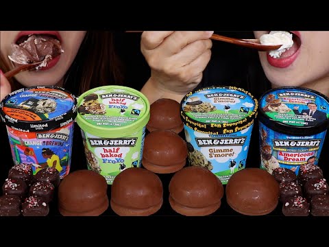 ASMR EATING ENTIRE ICE CREAM PINTS! S'MORES, CARAMEL SWIRL, CHOCOLATE CHIP COOKIE DOUGH, BROWNIE 먹방
