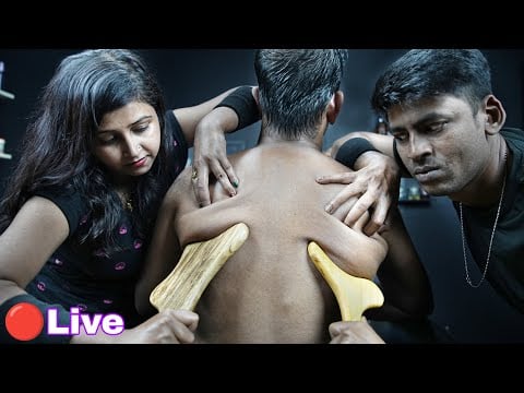 Live Female & Male Barber 4Hands Head And Body Massage With Wooden Tool | Neck Cracking ASMR Massage