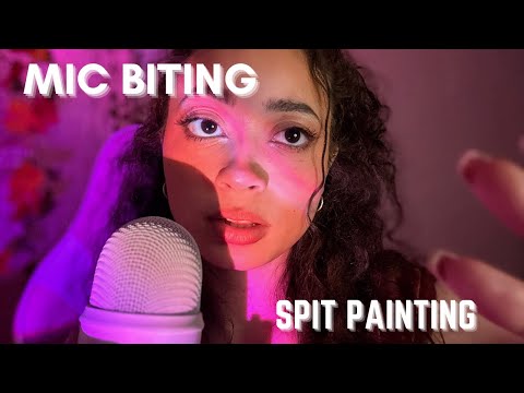 ASMR- SPIT PAINTING + INAUDIBLE a WHISPER + MIC BITING 🎨 🖼️ 🎙️ 👄