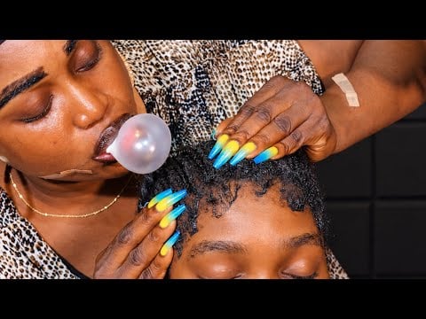 ASMR✨deep sleep asmr, edge laying, long nails scalp scratching, hair parting, Ear cleaning