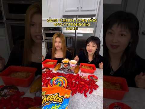 RACE! CHEESY CORN DOG AND TTEOKBOKKI COMPETITION #shorts #viral #mukbang