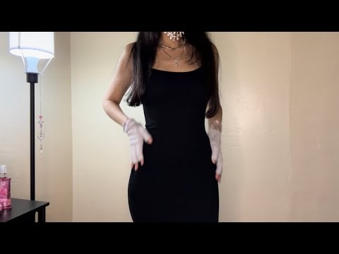 Lofi ASMR long black dress touching 🧤 