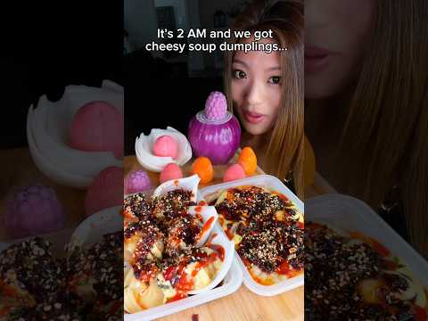 It’s 2 AM and we got cheesy soup dumplings… #food #eating #mukbang