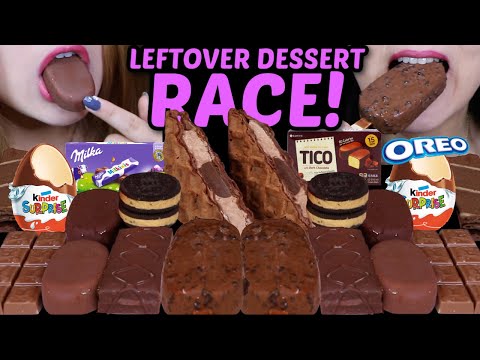 ASMR LEFTOVER DESSERT RACE! TICO ICE CREAM, KINDER JOY EGGS, MILKA MILKINIS, CHOCOLATE WAFFLES 먹방