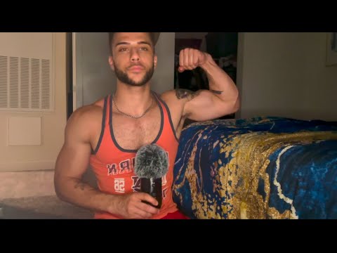ASMR muscle body taps (hangout in my bedroom) - male whisper ramble, mouth sounds