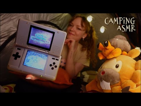 ASMR ⛺ Camping & playing Pokémon (night ambience, crickets, face touching)