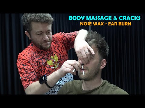PERFECT BARBER MASSAGE TREATMENT & ASMR – Cracks, Ear Burn, Nose Waxing & Foamy Body Relaxation