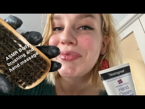 [ASMR] Body brushing and hand massage with gloves and lotion