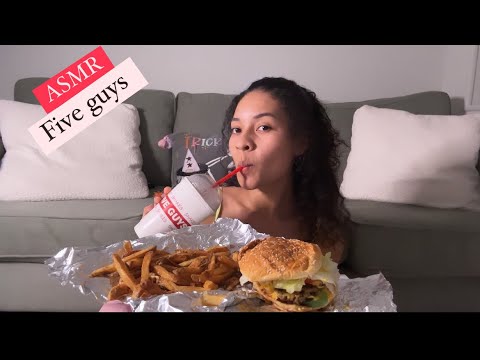 ASMR Español FIVE GUYS MUKBANG (HAMBURGUESA, FRÍES , OREO MILKSHAKE)