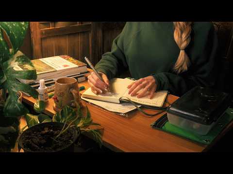 ASMR ✍️ Garden Plan with Me 1 Hour (Study with Me, Rain, Crinkles, Page Turning, Writing) 🌧️