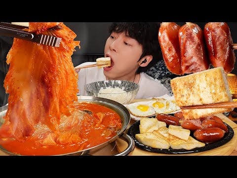 ASMR MUKBANG | 직접 만든 돼지 김치찌개 계란후라이 소세지 두부 구이 김치 김 먹방 & 레시피 KIMCHI STEW AND TOFU SAUSAGE EATING