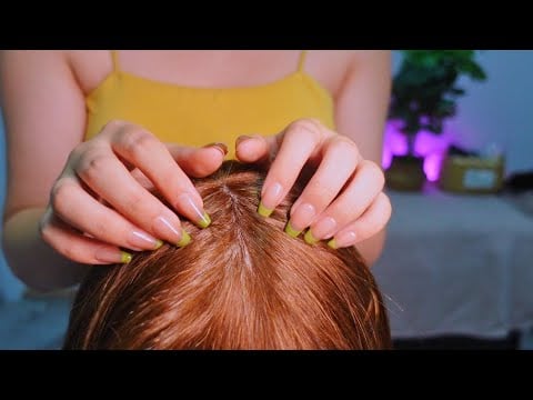Hair ASMR Scalp Scratching with Long Nails and Hair Brushing No Talking