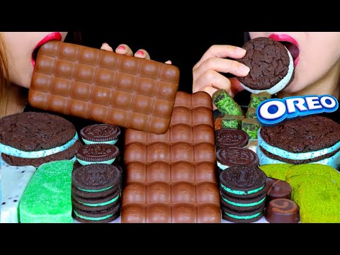 ASMR GIANT BUBBLY MINT CHOCOLATE BAR, MINI ICE CREAM SANDWICH, JELLY ICE BAR, OREOS, CREAM CAKE 먹방