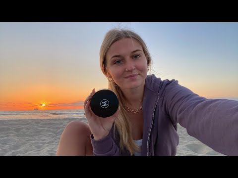 ASMR | DOING MY MAKEUP AT SUNSET | COLLAB | WAVE SOUNDS