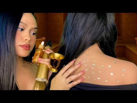 ASMR ✨Gold Spa Therapist Plays W/ Your Hair + Scalp Treatment, Back Scratch & Massage Roleplay 