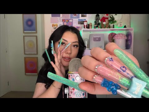 ASMR nail on nail tapping, mouth sounds, hand movements & up close whispers (XL NAILS)