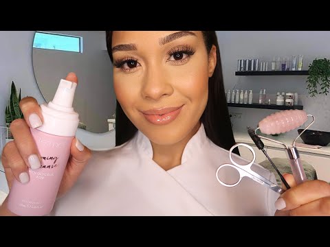 ASMR Doing Your Skincare & Brows 😴 Relaxing Salon Roleplay With Real Layered Sounds