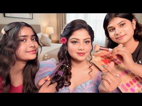 ASMR | My Two Friends Doing My Party Makeup And Hairstyle | 💄💇‍♀️