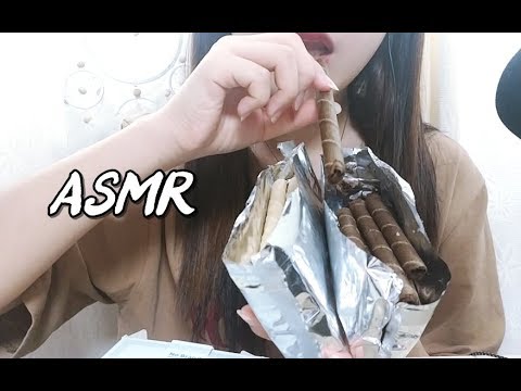 ASMR 화이트 초콜렛 웨이퍼롤 과자먹방 White Chocolate wafer Eating Sounds Mukbang