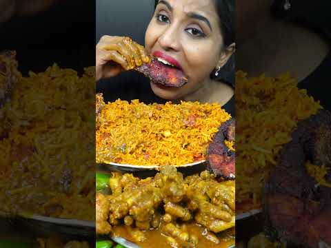 ASMR Eating Spicy Mutton Biryani,Chicken Curry,Fish Tikka Curry,Rice Big Bites ASMR Eating Mukbang