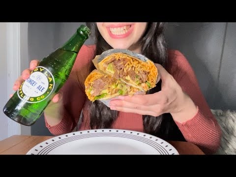 STUFFED SHREDDED BEEF BURRITO ASMR *MESSY EATING*