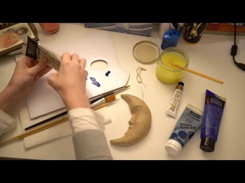 ASMR Painting Papier-Mâché Moon | Very Quiet Whispering | Acrylic & Wash Paint