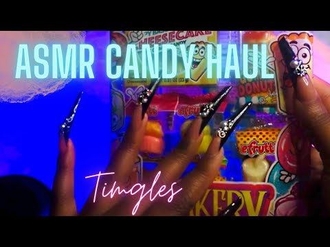ASMR| Candy Haul + Soothing Whispers! 100% Tingles & Triggers | Long Nails ASMR | Dim Light ASMR