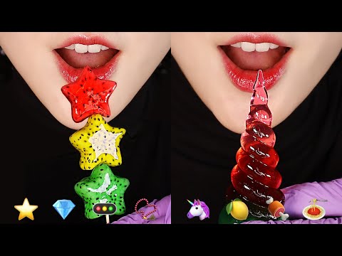EMOJI FOOD CHALLENGE ASMR FRUITS JELLY, ICE CREAM ETC 🦄