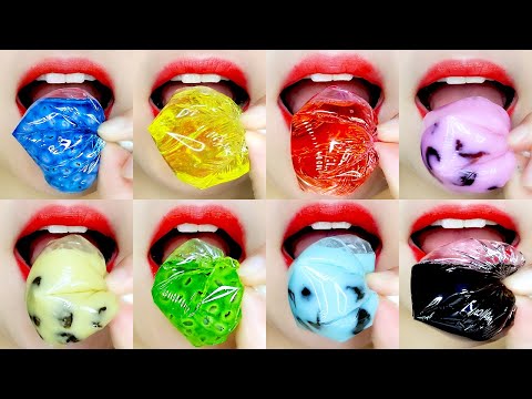 WATER, BUBBLE TEA EATING SOUNDS 버블티, 물 이모지 입술 먹방 Emoji Food ASMR MUKBANG